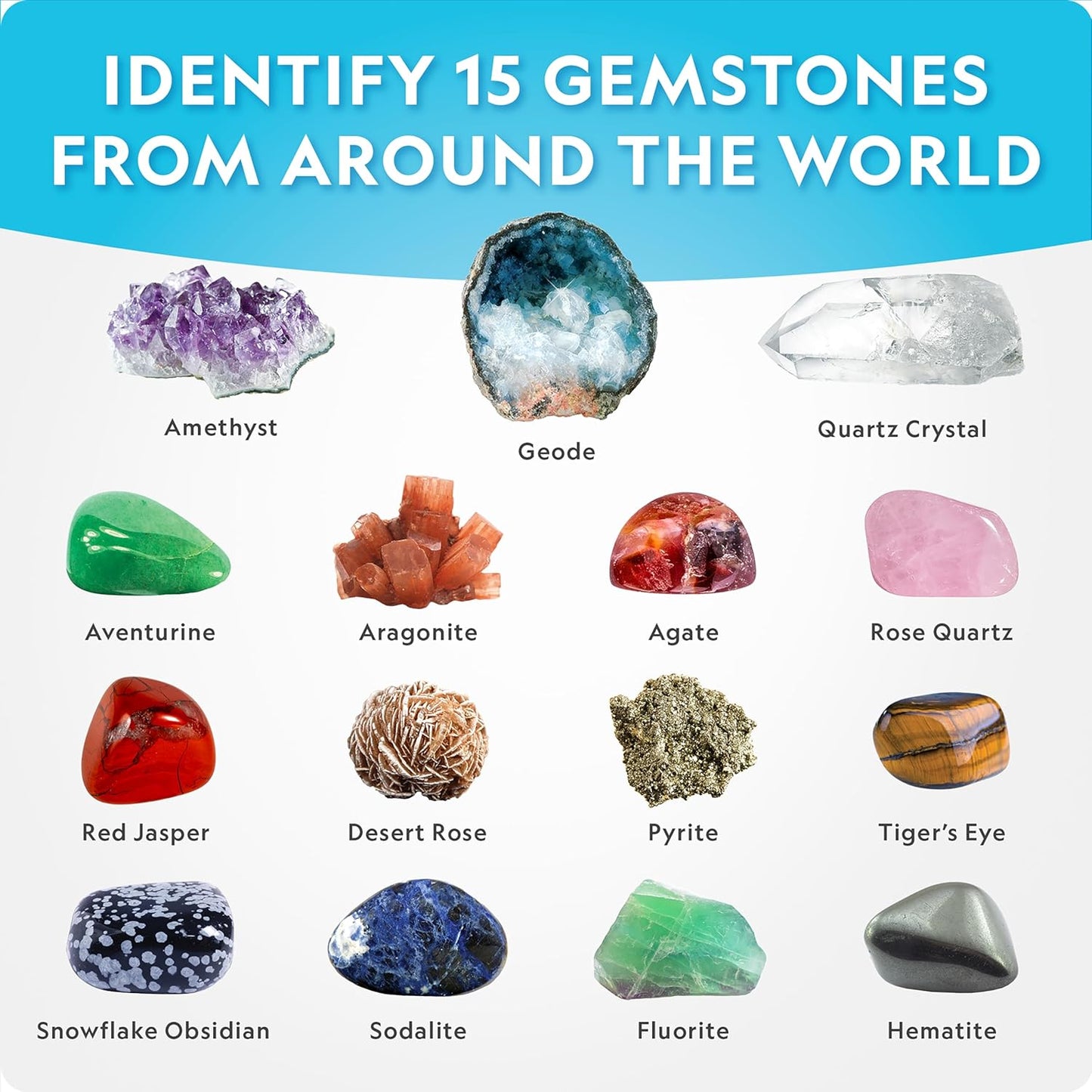 National Geographic Mega Gemstone Dig Kit - Unearth 15 Real Gemstones & Crystals | STEM Science Kit for Kids