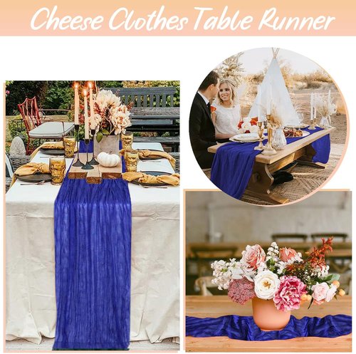 FANPROMS Gauze Table Runner - 10FT Rustic Blue Fabric for Farmhouse Weddings & Events