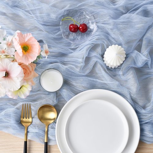 Joanlody Blue Cheesecloth Table Runner - Rustic 10Ft Boho Decor for Weddings & Showers