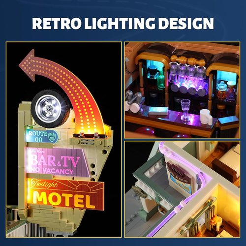FUNWHOLE City Car-Hotel Lighting Building Set - 1970 Pcs Modular Twilight Motel with LED Lights for Adults & Teens