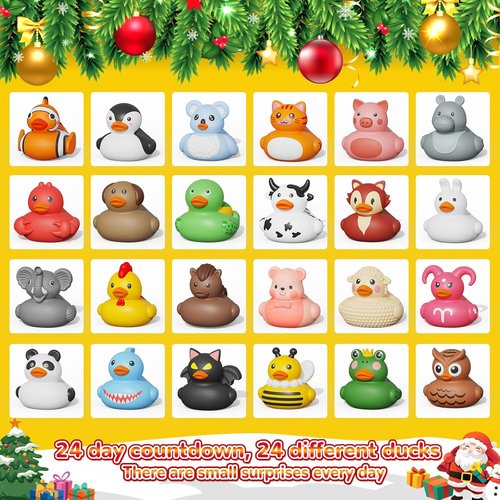 Advent Calendar - 24-Day Christmas Countdown with Rubber Duck Bath Toys for Kids | Perfect Holiday Gift