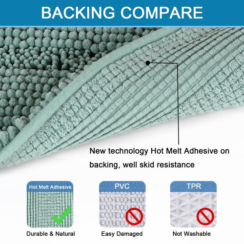 H.VERSAILTEX Bathroom Rugs Bath Rug Set 2 Piece Bathroom Contour Rug Toilet Mat Sets Non Slip Contour Bath Rug Ultra Thick Water Absorbent Striped Bath Mats(47" x 17" Plus 20" x 20" U, Eggshell Blue)