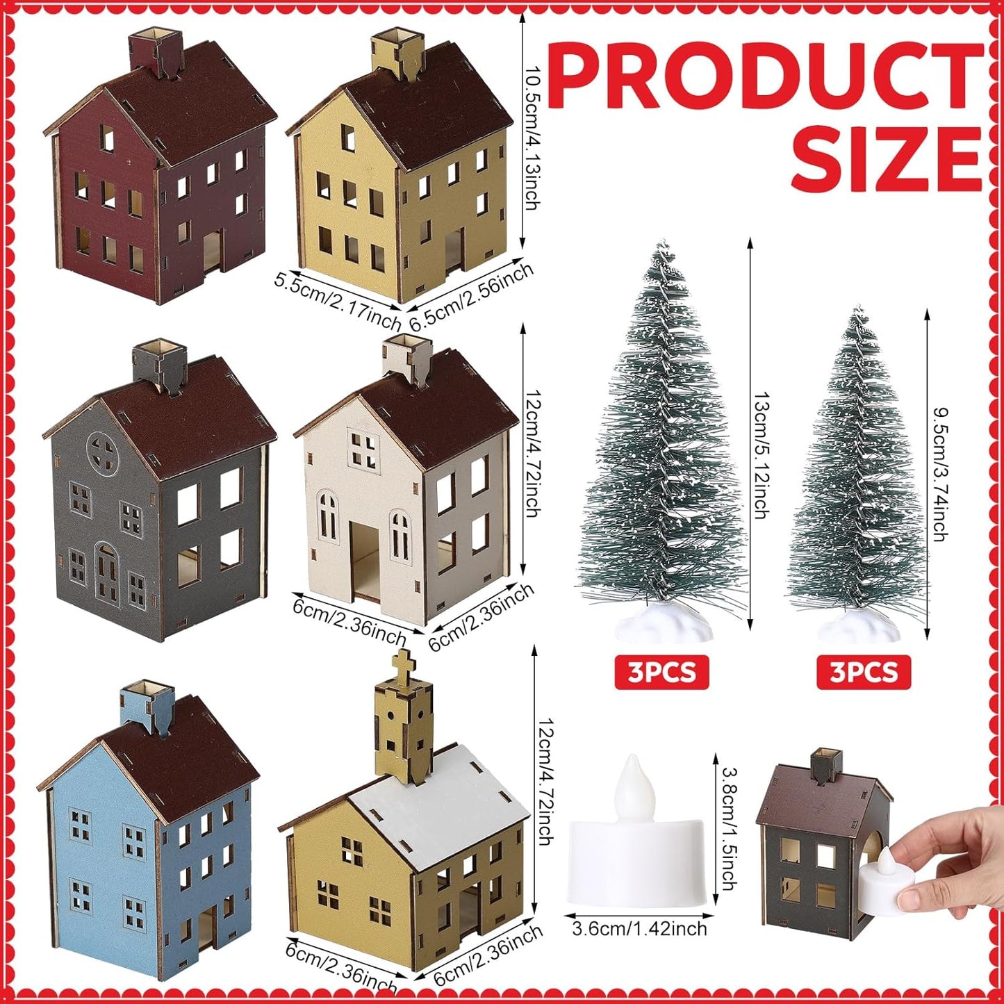 Yalikop 18-Piece Easter Village Houses Set - Colorful Wooden Homes & Church with LED Candle Light