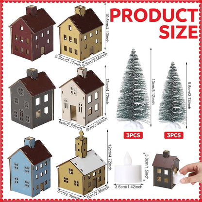 Yalikop 18-Piece Easter Village Houses Set - Colorful Wooden Homes & Church with LED Candle Light