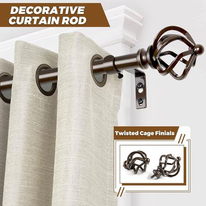 KAMANINA Adjustable Bronze Curtain Rod | 32 to 58 Inch | Stylish Twisted Cage Finial Design