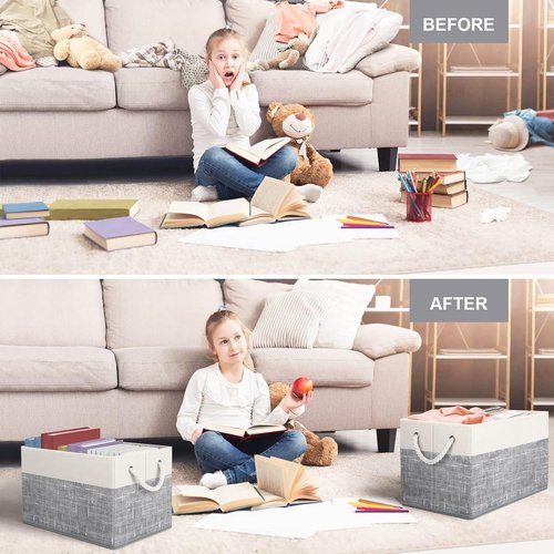 Fab Totes Storage Bins - 3-Pack Foldable Organizing Baskets for Toys & Books | Large White & Grey