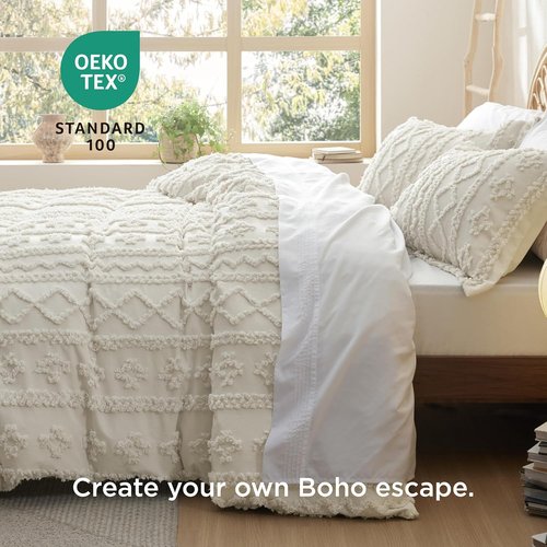 Bedsure Boho Duvet Cover - Soft & Comfortable Queen Size Bedding Set | Elegant Beige Design, Machine Washable
