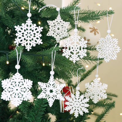 Skiennix 16-Piece White Snowflake Ornaments - 3-Inch Wooden Christmas Decorations for Winter Trees