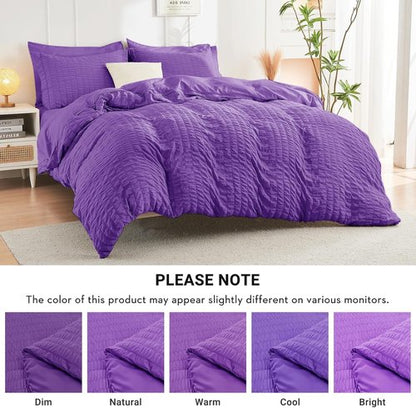 HYMOKEGE California King Comforter Set - Bright Purple Seersucker 7-Piece Luxury Bedding Set