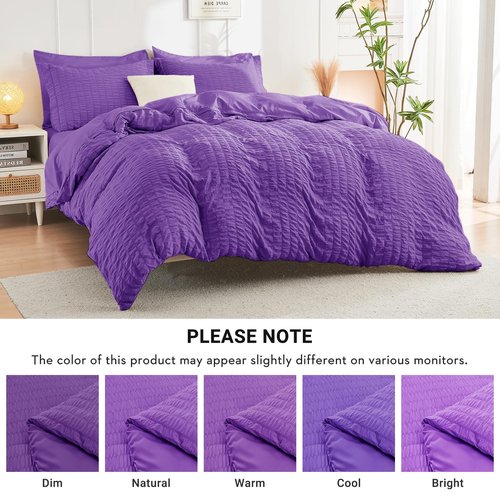 HYMOKEGE Bright Purple California King Comforter Set Seersucker 7 Pieces, All Season Luxury Bed in a Bag for Bedroom, Bedding Set with Comforter, Sheets, Pillowcases & Shams