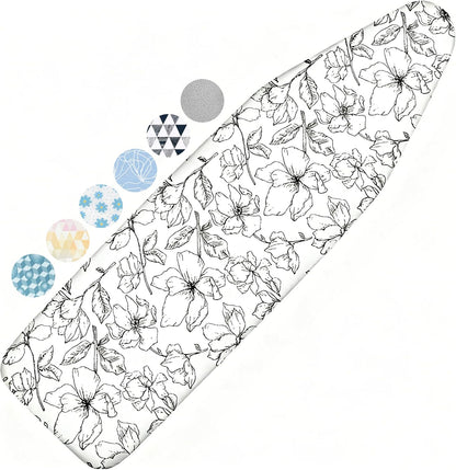Skiennix Ironing Board Cover - Thick, Scorch & Stain Resistant Pad | 15x54 Floral White Design