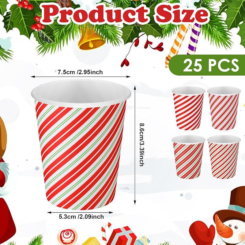 Hushee 100 Pcs Christmas Paper Cups 9 oz Candy Cane Stripes - Variation of THIS listing: 100