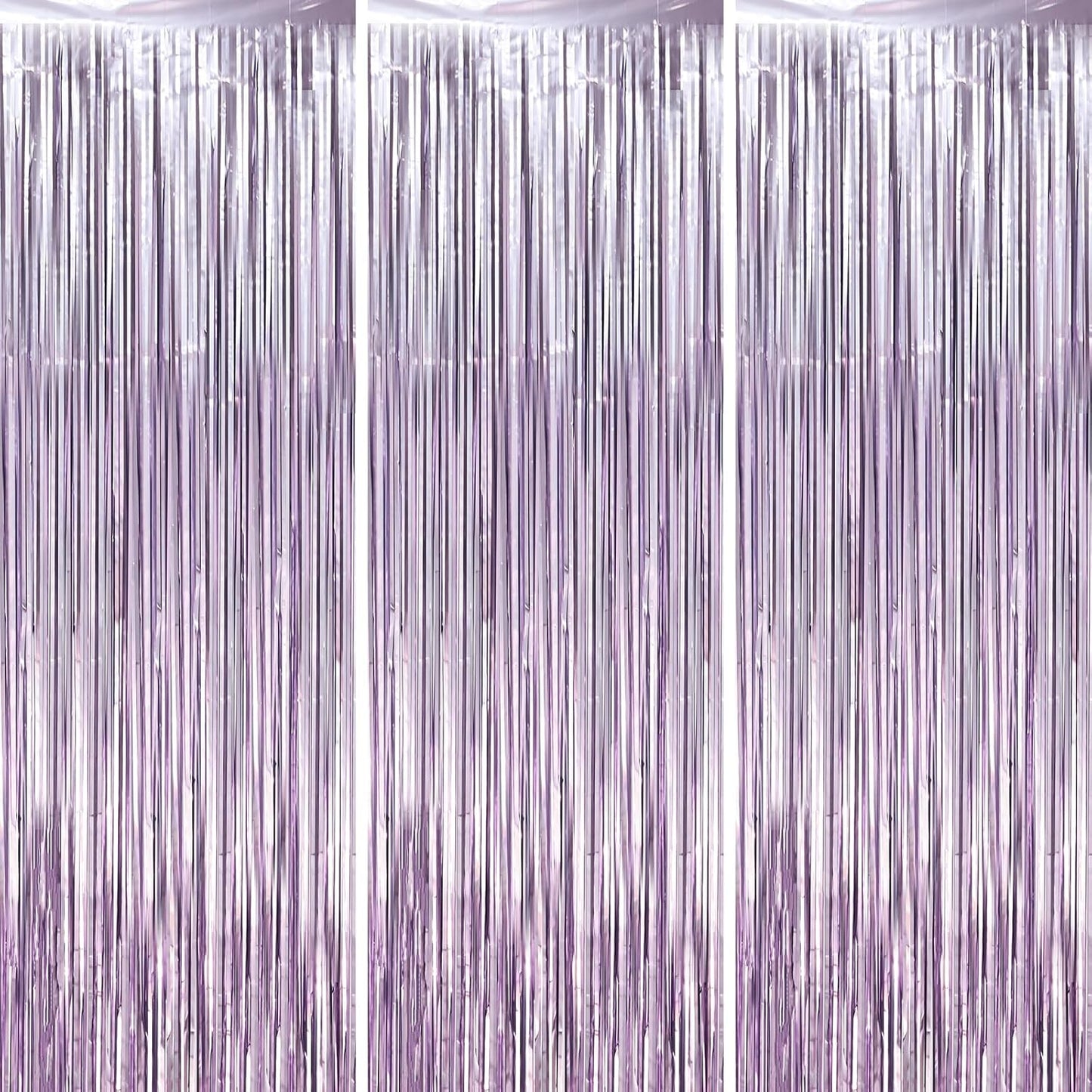 Voircoloria Light Purple Foil Fringe Backdrop Curtains - 3 Pack Tinsel Streamers for Baby Showers & Birthdays