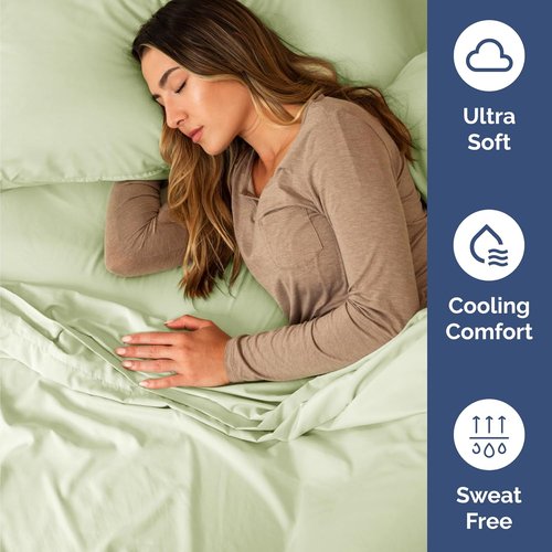 Comfy Twin Size 3-Piece Sheet Set by [Brand Name] - Breathable & Cooling Hotel Luxury Bedding - Deep Pockets, Wrinkle-Free - Light Sage Green
