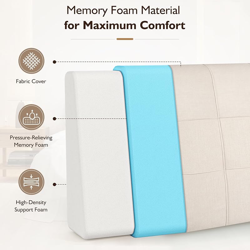 Twin Headboard Only - Memory Foam Bed Headboard, No Assembly Required - Beige