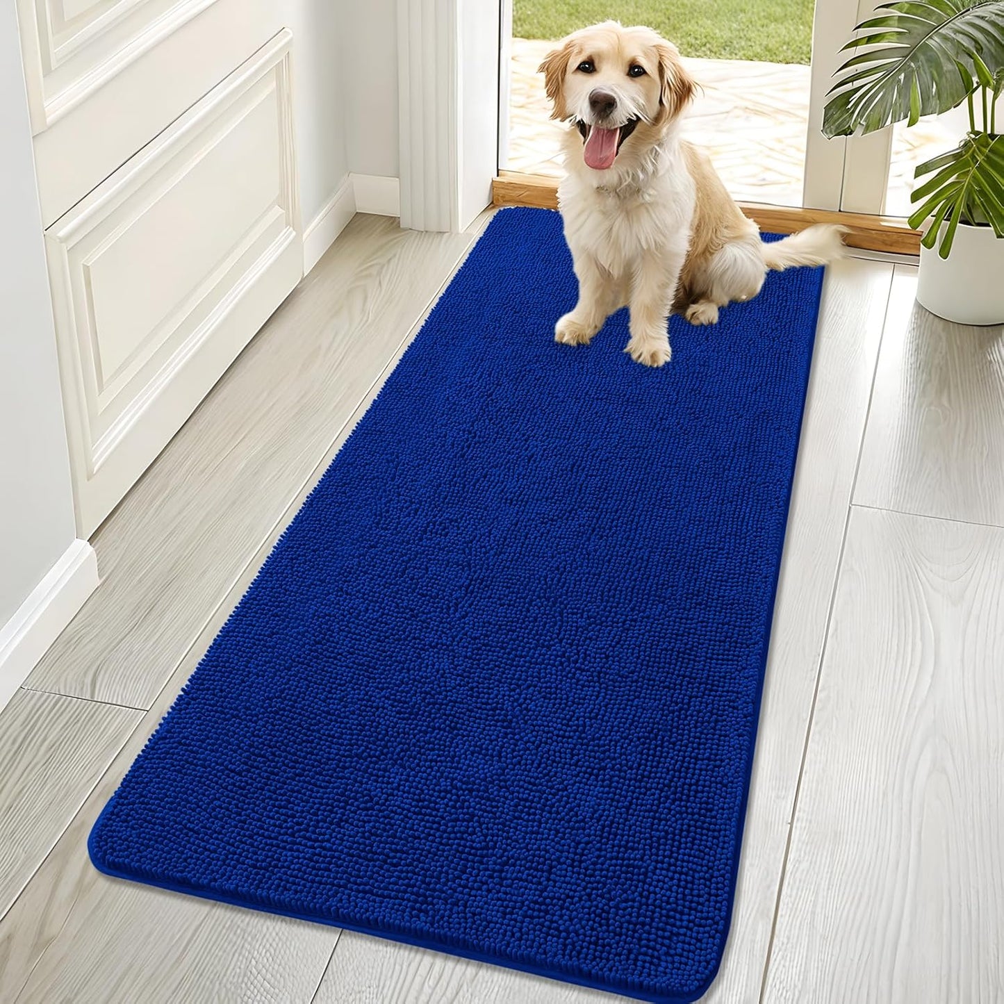 OLANLY Dog Door Mat - Absorbent Non-Slip Mud Mat for Dogs | Quick Dry Chenille, 70x32, Royal Blue