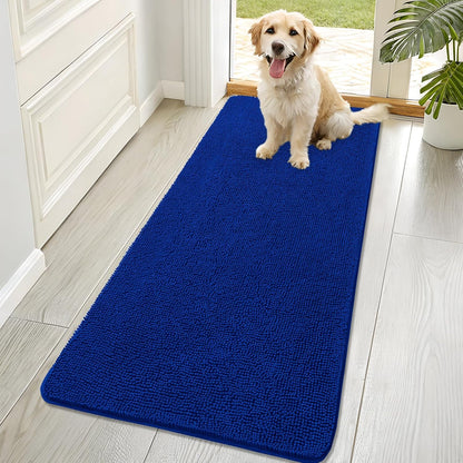 OLANLY Dog Door Mat - Absorbent Non-Slip Mud Mat for Dogs | Quick Dry Chenille, 70x32, Royal Blue
