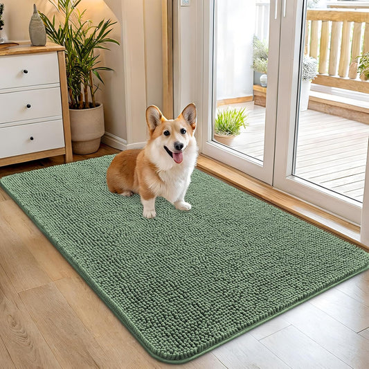 OLANLY Dog Door Mat - Absorbent Non-Slip Mud Mat for Indoor Use | 45x27 Inches, Olive Green