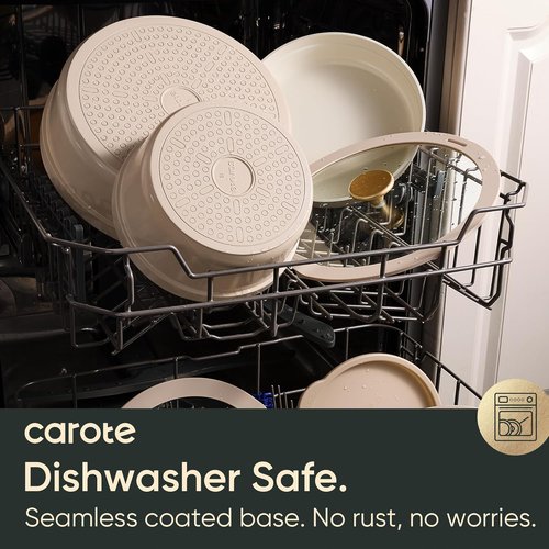 CAROTE 18-Piece Ceramic Cookware Set - Titanium Nonstick, Detachable Handles, Dishwasher Safe, Induction Compatible