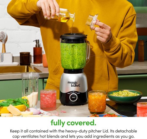 Magic Bullet Combo Blender - 600W Power with 48oz Pitcher & 16oz To-Go Cup | Easy Clean, Silver