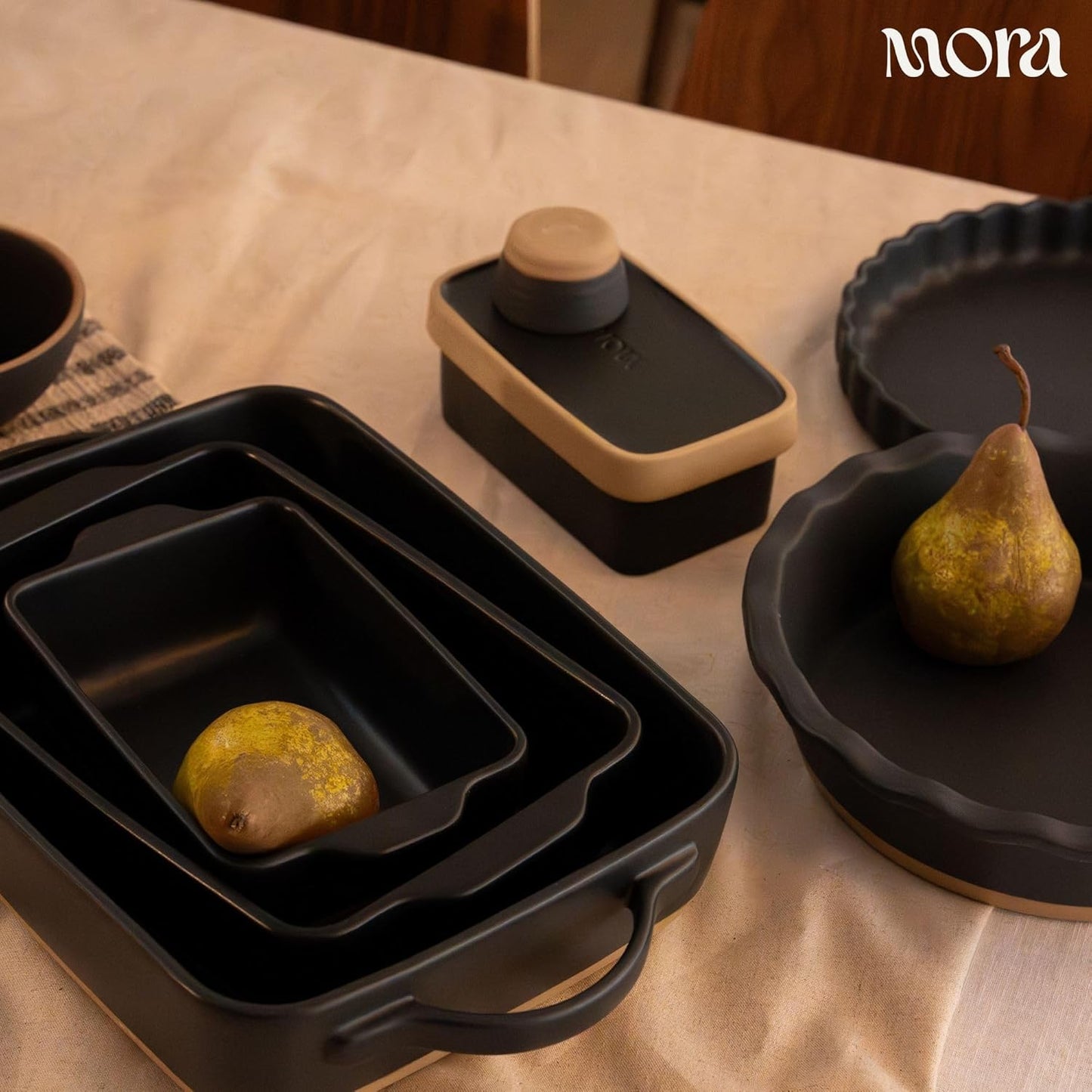 Mora Ceramic Baking Dishes Set of 2 - Versatile Casserole & Loaf Pans | 7x11 in, Porcelain, Freezer Safe - Liquorice