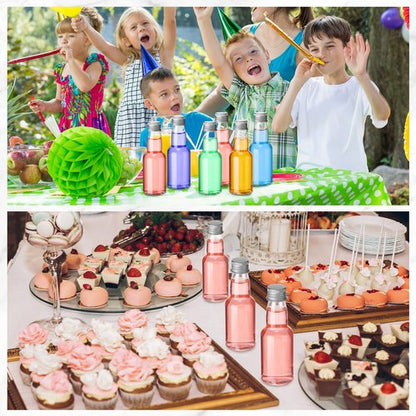 120 Pcs Mini Liquor Bottles Airtight Shot Miniature Empty Plastic Alcohol Spirit Shot Bottles with Funnels for Party Favors, Weddings(3.3 oz,Silver)