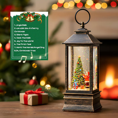 Skiennix 10'' Musical Snow Globe Lantern - Lighted Water Decoration with Swirling Glitter | Battery or USB Powered for Christmas Home Decor