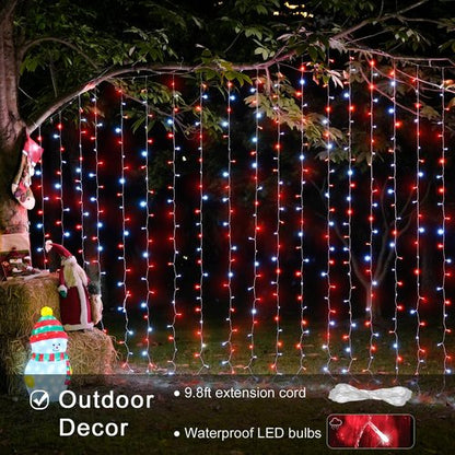 JMEXSUSS 300LED Christmas Curtain Lights - Red & White Twinkle Fairy Lights | 9.8x9.8ft with Remote