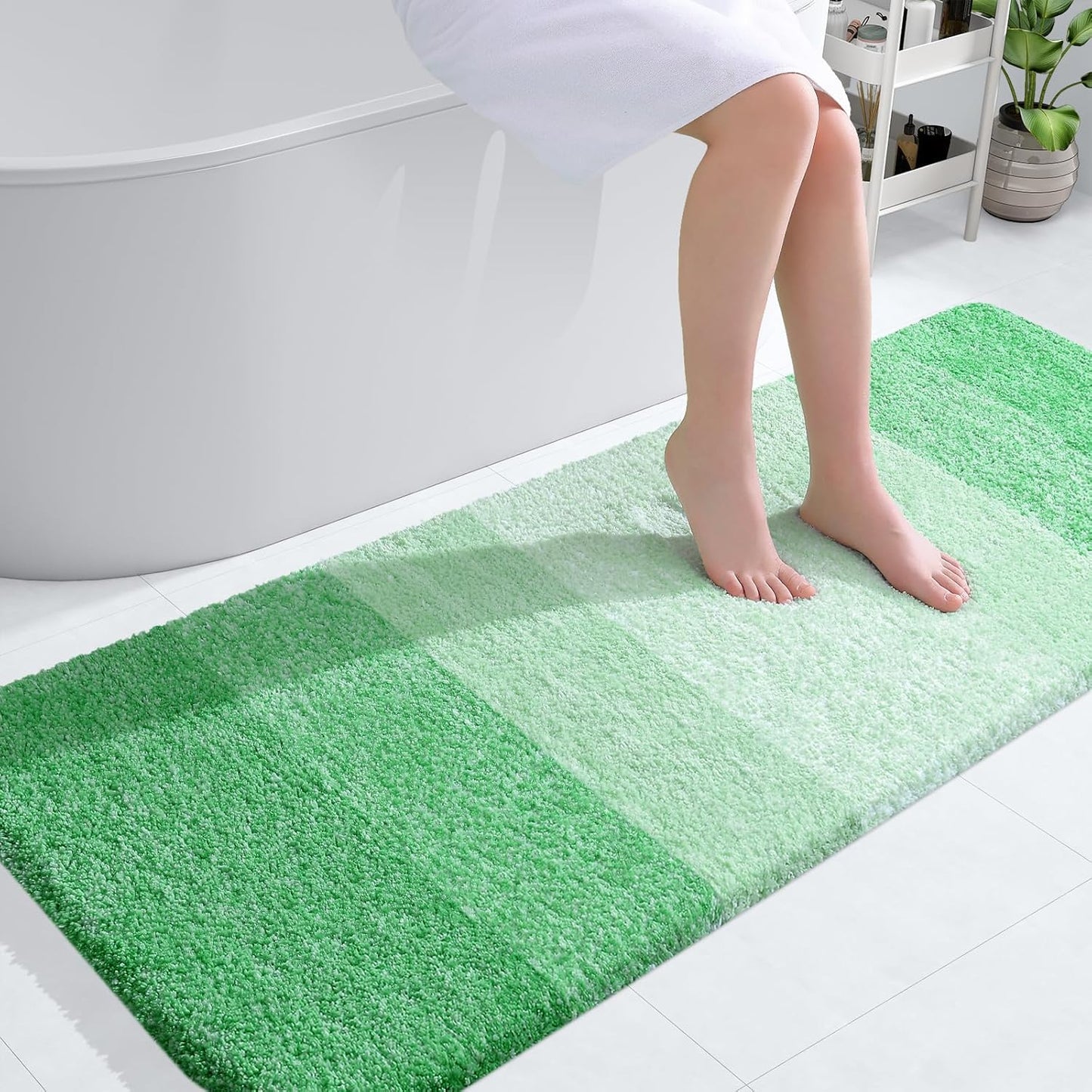 OLANLY Large Bathroom Rugs - Extra Soft Microfiber Mat 54x24 | Quick Dry & Machine Washable - Green