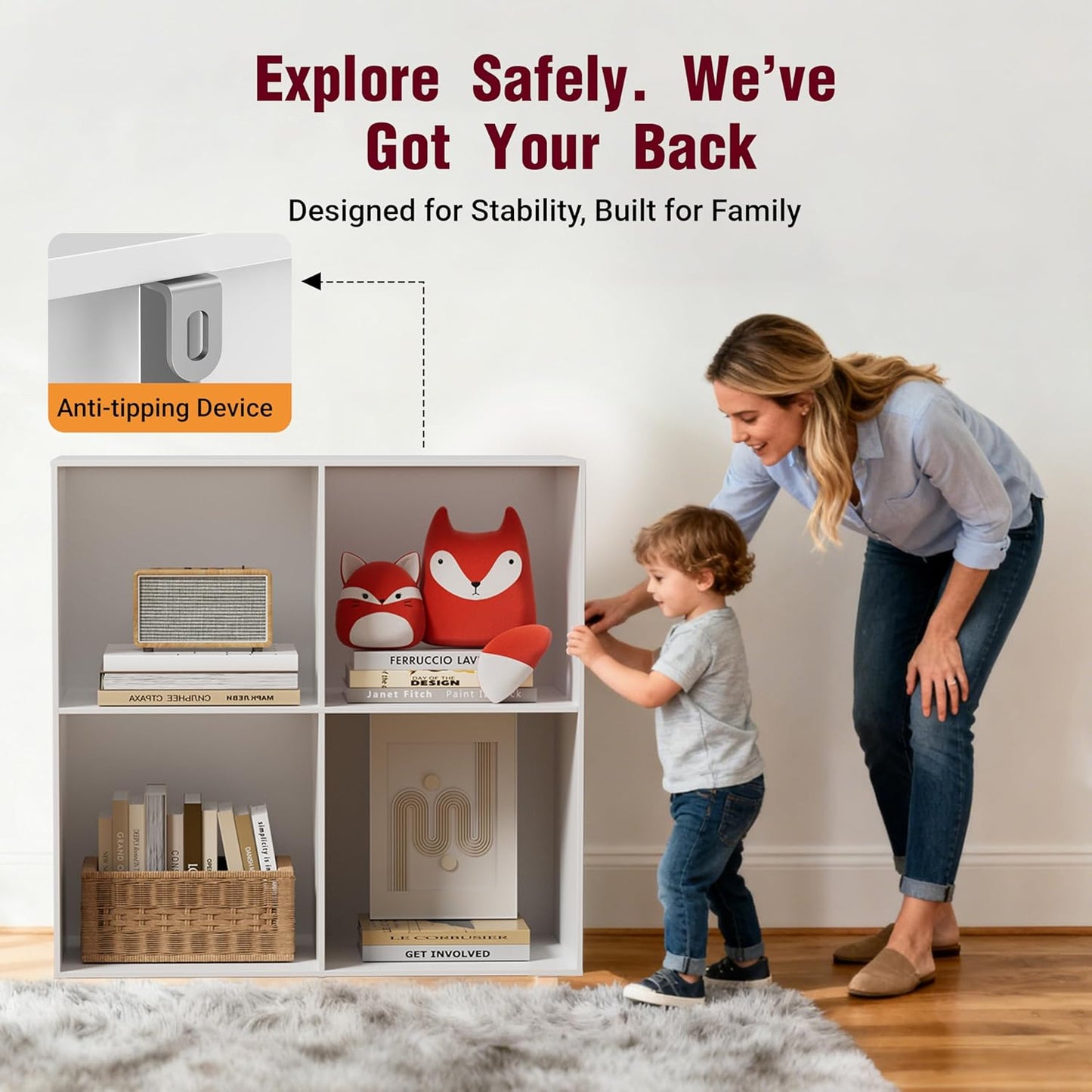 Wooden Cube Storage Organizer by [Brand Name] - 11 Open Cubes, Stackable Modular Bookcase | 2-Tier Bookshelf in White
