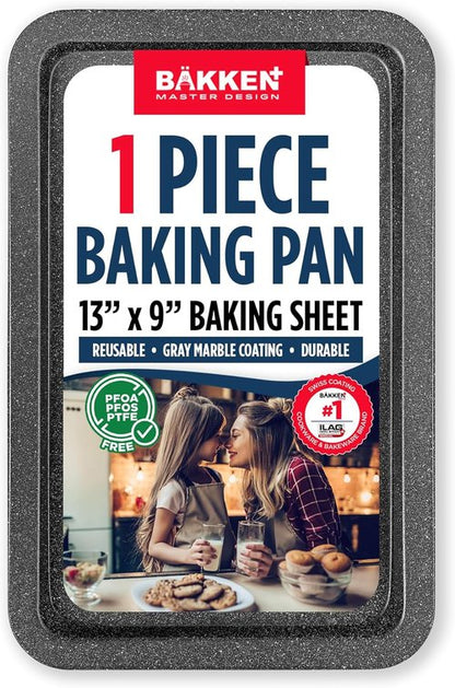 BAKKEN Nonstick Baking Pans - Commercial Grade Carbon Steel Cookie Sheet, 13.18" x 8.66", Oven Safe Up to 450°F