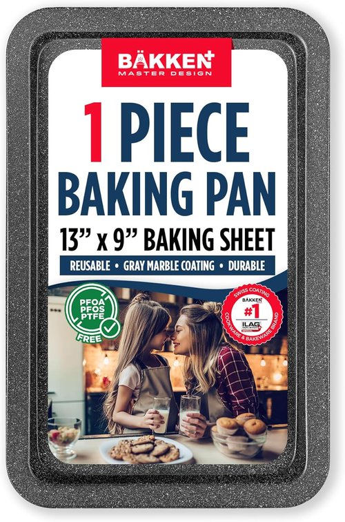 BAKKEN Nonstick Baking Pans - Commercial Grade Carbon Steel Cookie Sheet, 13.18" x 8.66", Oven Safe Up to 450°F
