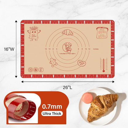Silicone Baking Mat by Extra Thick | Non-Stick Pastry Mat with Measurements - 26x16 Inch, Heat Resistant to 480°F
