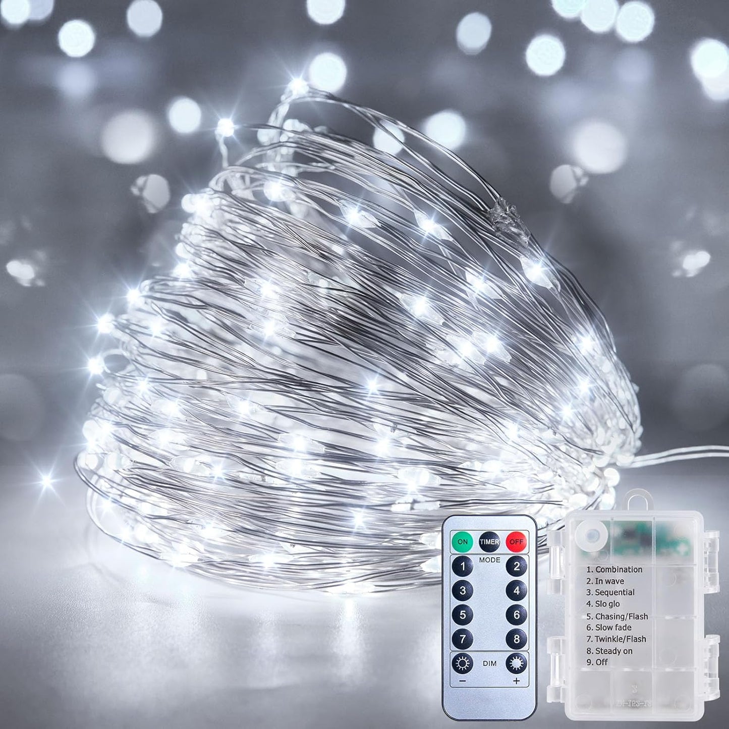 33Ft 100LED Outdoor String Lights - Pure White Fairy Lights with Remote | Waterproof Twinkle Lights for Indoor & Outdoor Decor