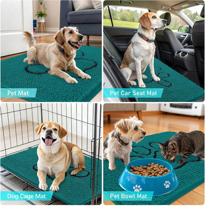 OLANLY Dog Door Mat - Absorbent Non-Slip Mud Mat for Muddy Paws | 36x24 Paw Print Design in Lake Blue