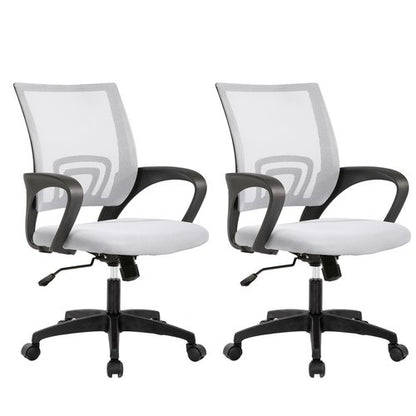 BestOffice | Ergonomic Office Chair | Mid-Back Swivel Desk Chair | Breathable Backrest & Lumbar Support | Adjustable Height | Sponge Seat | Rolling Wheels | White | for Adults & Women | Pack of 2