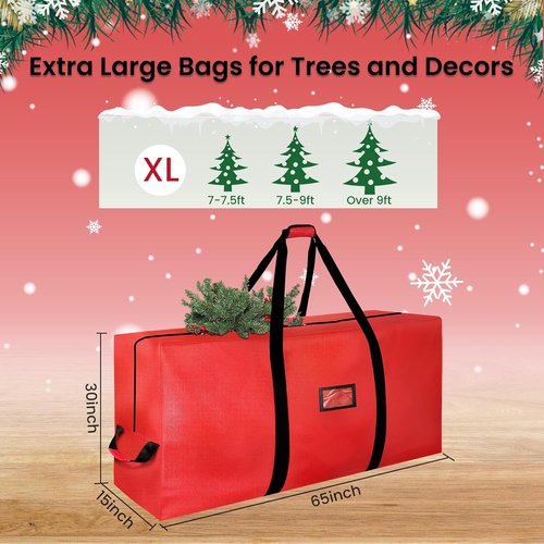 Christmas Tree Storage Bag - 9FT Heavy Duty Waterproof Bag with Dual Zippers & Reinforced Handles | Red