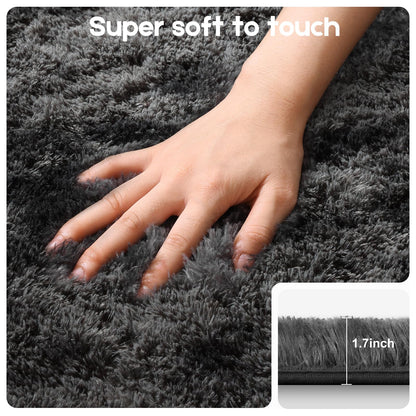 Mhyup 2x3 Rugs for Bedroom, Fluffy Small Area Rugs for Living Room, Soft Shag Fuzzy Carpet with 4 Non-Slip Stickers for Kids Boys and Girls Nursery Dorm Home Decor (Tie-Dyed Black Grey, 2ft x 3ft)