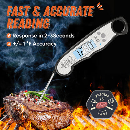 Skiennix Digital Meat Thermometer - Waterproof Instant Read Cooking Tool with Backlight & Calibration for BBQ, Beef, Turkey, Liquids