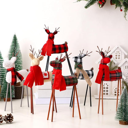 Standing Plush Reindeer Decor (Set of 6) - Christmas Holiday Plush Figures