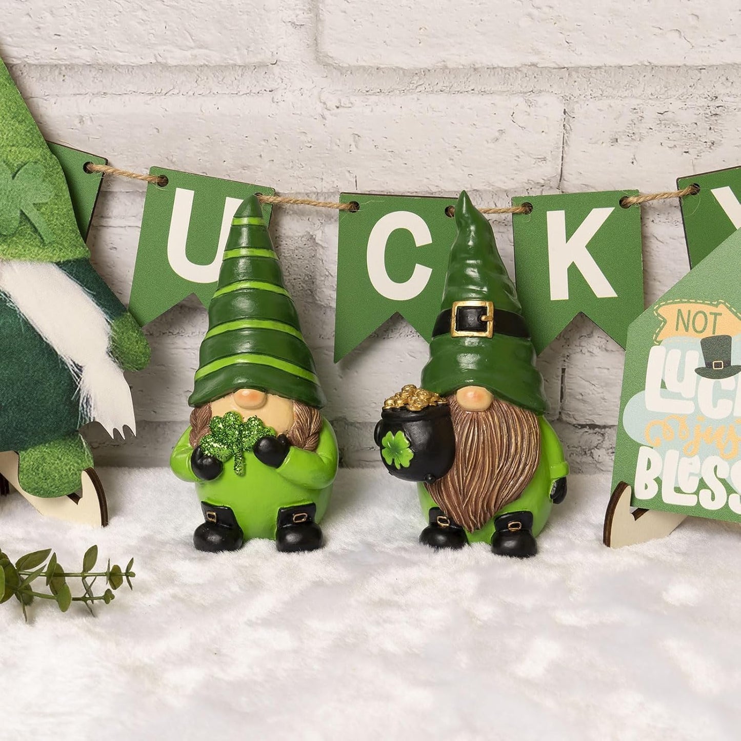 Skiennix St. Patrick's Day Gnomes - 5.1" Resin Leprechaun Figurines | Festive Indoor Tabletop Decor