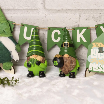 Skiennix St. Patrick's Day Gnomes - 5.1" Resin Leprechaun Figurines | Festive Indoor Tabletop Decor