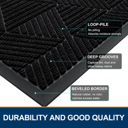 Smiry Heavy Duty Rubber Doormat - Trap Dirt & Moisture | Easy Clean Low Profile, Black (29.5x17)
