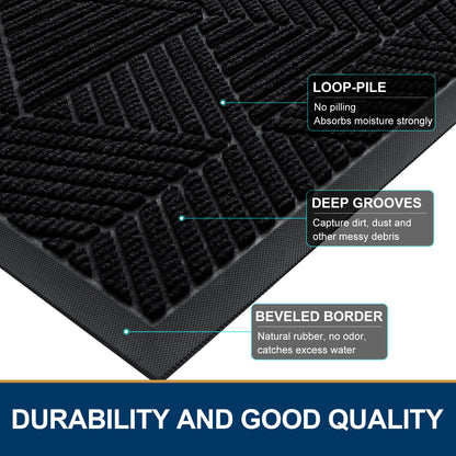 Smiry Front Door Mat Outside Entrance, Heavy Duty Sturdy Natural Rubber Doormat, Trap Dirt and Moisture, Easy Clean Low Profile Mats for Indoor Outdoor Entry, Irregular Triangle (29.5x17, Black)