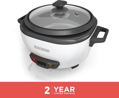 BLACK+DECKER 6-Cup Rice Cooker - Removable Non-Stick Bowl & Steaming Basket, White Finish