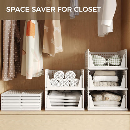 Pinkpum 6-Pack Closet Organizers - Stackable Plastic Storage Bins for Clothing & Accessories | White