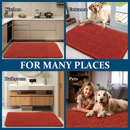 OLANLY Dog Door Mat - Absorbent Non-Slip Washable Mat for Muddy Paws | 70x35, Maple Red