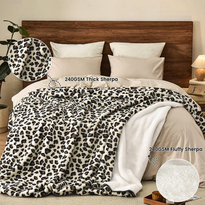 PHF Leopard Print Sherpa Fleece Blanket Twin Size for Teens Kids, Reversible Thick and Warm Blanket for Winter, Ultra Soft Fuzzy Animal Pattern Bedding for Bed Sofa Couch Travel, 60x80