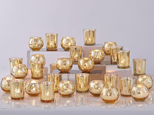 DEVI 48PCS Gold Votive Candle Holders - Elegant Mercury Glass for Weddings & Parties | Perfect for Tea Lights & Centerpieces