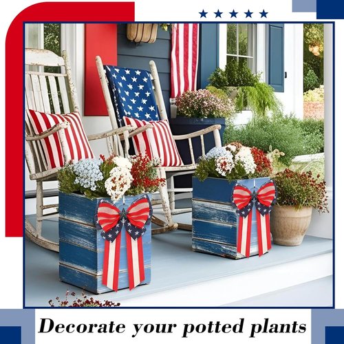 Knitgrip Patriotic Bows - 2 Pack Red, White & Blue Decorative Bows for 4th of July Wreaths & Planters